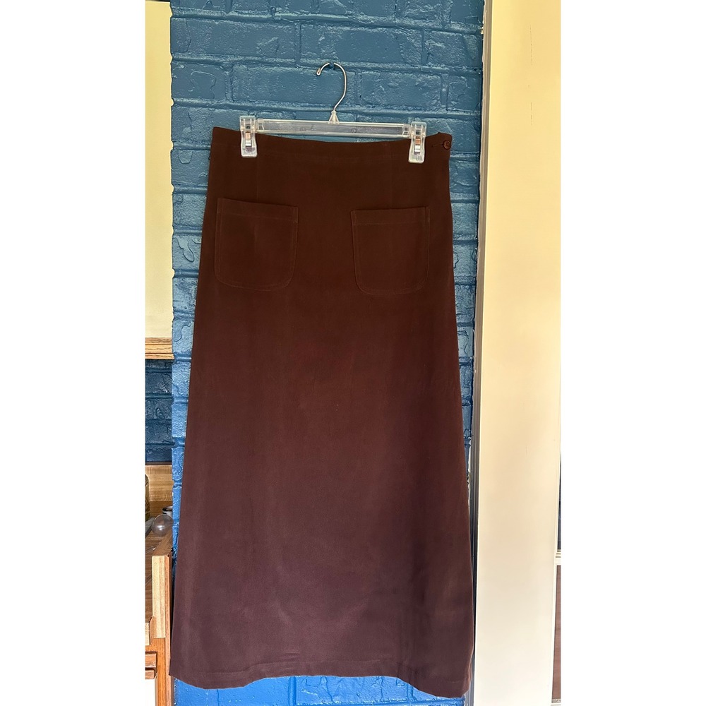 Denim‎ & Co. Brown Maxi Skirt Elastic Waist Pockets Career Casual